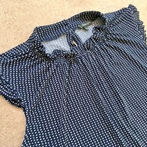 Adrianna Papell Ruffled Mock Neck Polka Dot Blouse.